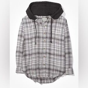 American Eagle Oversized Hooded Flannel Shirt - XS